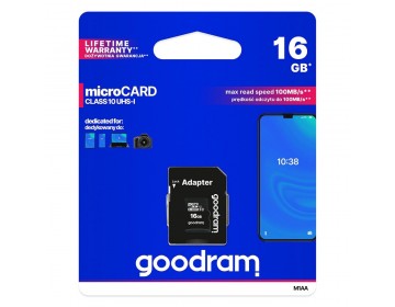 Karta Pamięci GOODRAM microSD 16GB CLASS 10 UHS I 100MB/s z adapterem SD