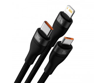 Baseus Kabel USB 3w1 Flash Series USB-C micro USB Lightning 100W CASS030001 1.2m czarny