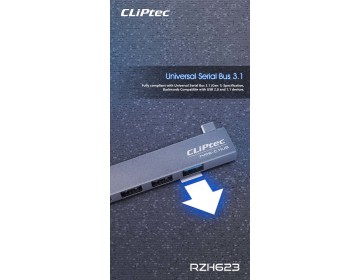 Cliptec Adapter HUB Typ C na USB 3.1 + 2xUSB 2.0 + Typ C Conquer RZH623 szary