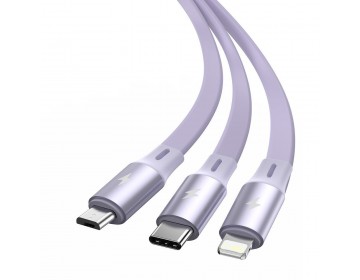 Baseus Kabel Bright Mirror 3w1 USB na micro USB, Lightning, Typ C 3,5A 1,2 metra CAMLT-MJ05 fioletowy