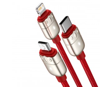 Baseus Kabel Year of the Tiger 3w1 USB na Typ C, Lightning, micro USB 3,5A 1,2 metra CASX010009 czerwony