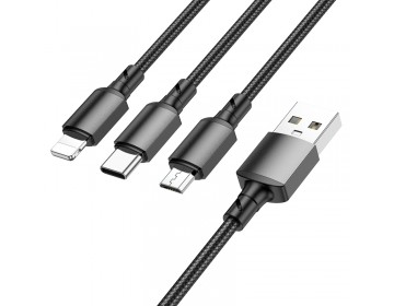 Borofone Kabel BX72 3w1 USB na Typ C, micro USB, Lightning 2A 1 metr czarny