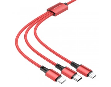 Borofone Kabel BX72 3w1 USB na Typ C, micro USB, Lightning 2A 1 metr czerwony