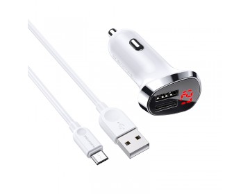 Borofone ładowarka samochodowa BZ15 Auspicious 2xUSB 2,4A z kablem USB na micro USB biały