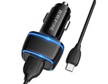 Borofone ładowarka samochodowa BZ14 Max 2xUSB 2,4A z kablem USB na micro USB czarna